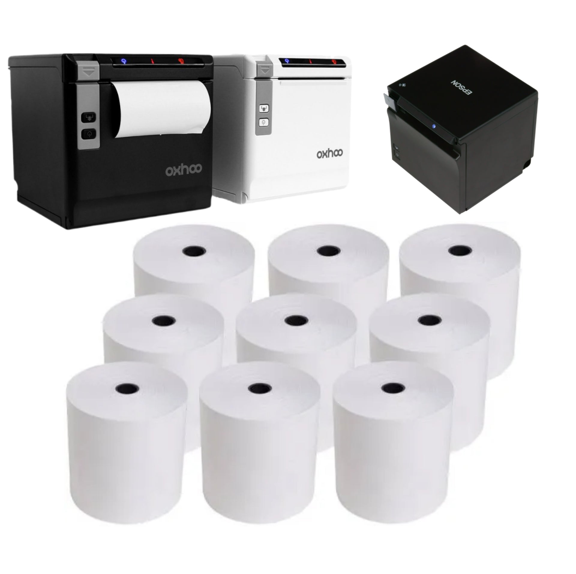 Carton de 50 bobines thermiques sans BPA, compatibles avec toutes les imprimantes de caisse.